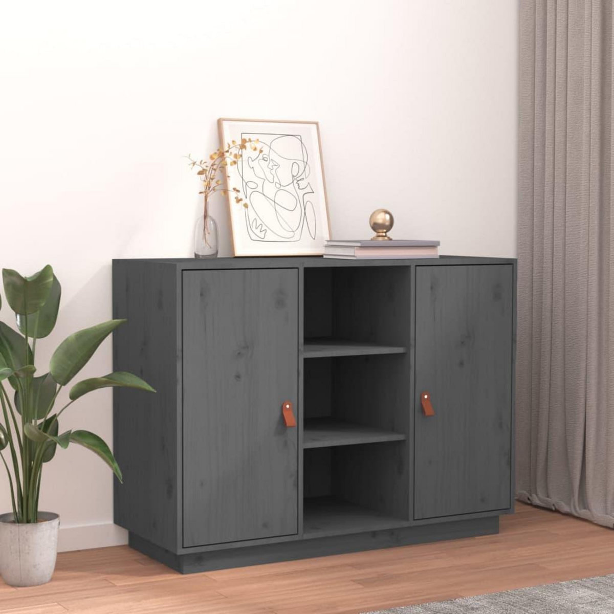 VIDAXL Buffet Gris 100x40x75 cm Bois massif de pin