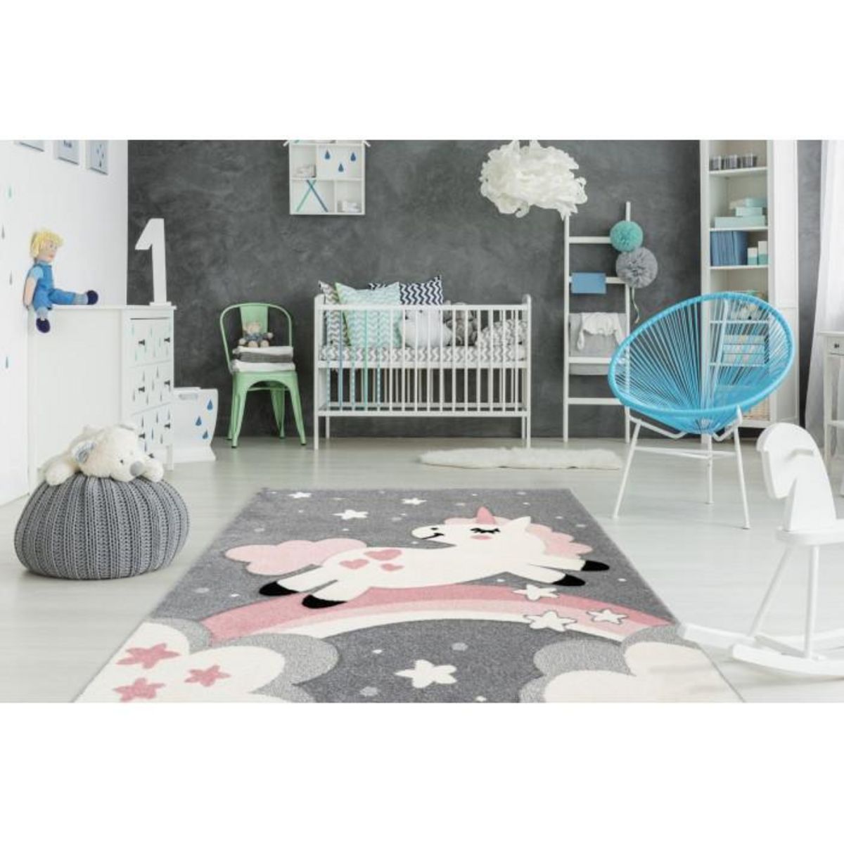 Paris Prix Tapis de Chambre Enfant Licorne  Mitchell  Rose
