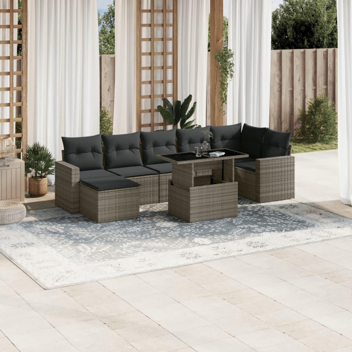 VIDAXL Salon de jardin 8 pcs avec coussins gris resine tressee