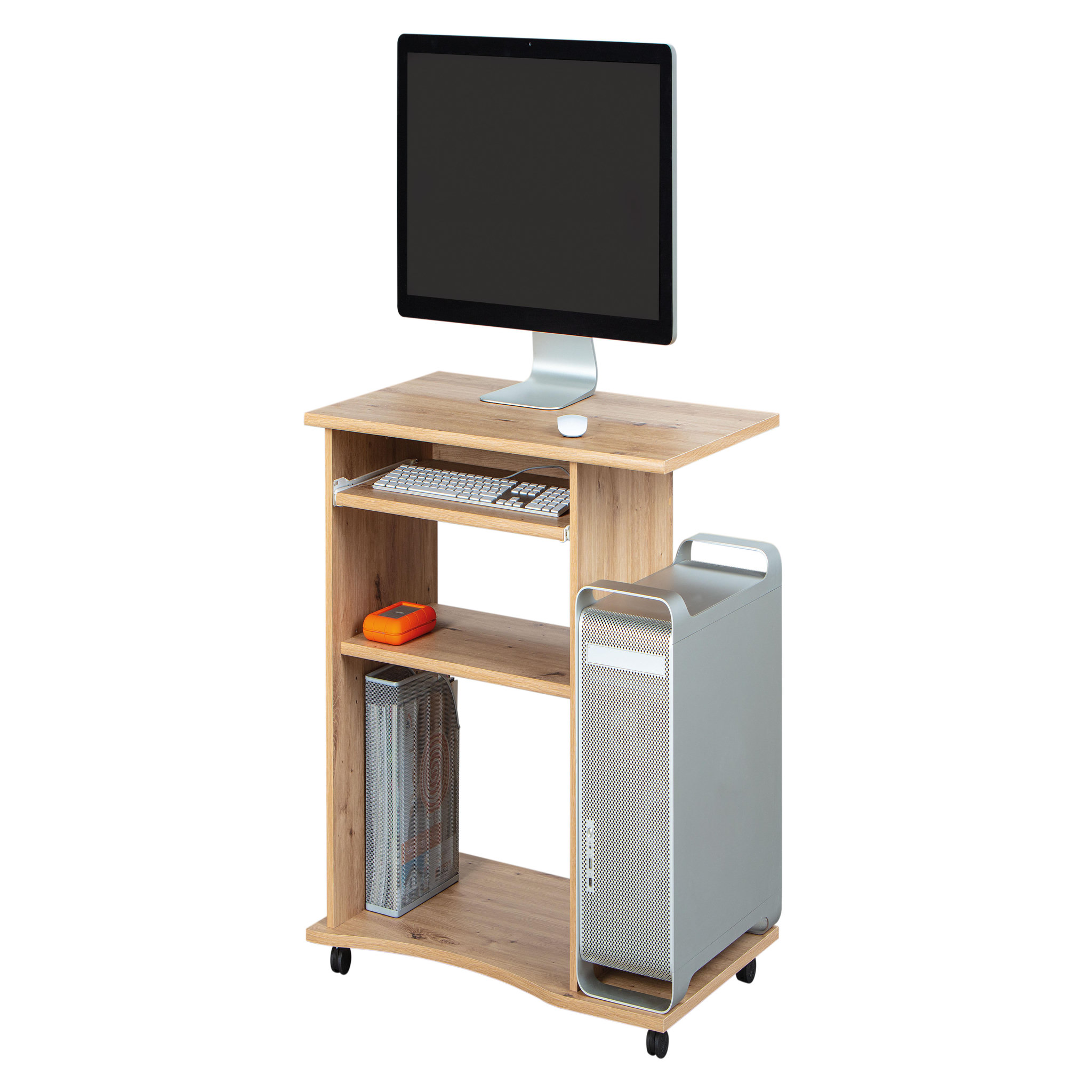 Voir la diapositive 2 : Bureau droit informatique avec tablette coulissante et roulettes L80cm  ADRIEN