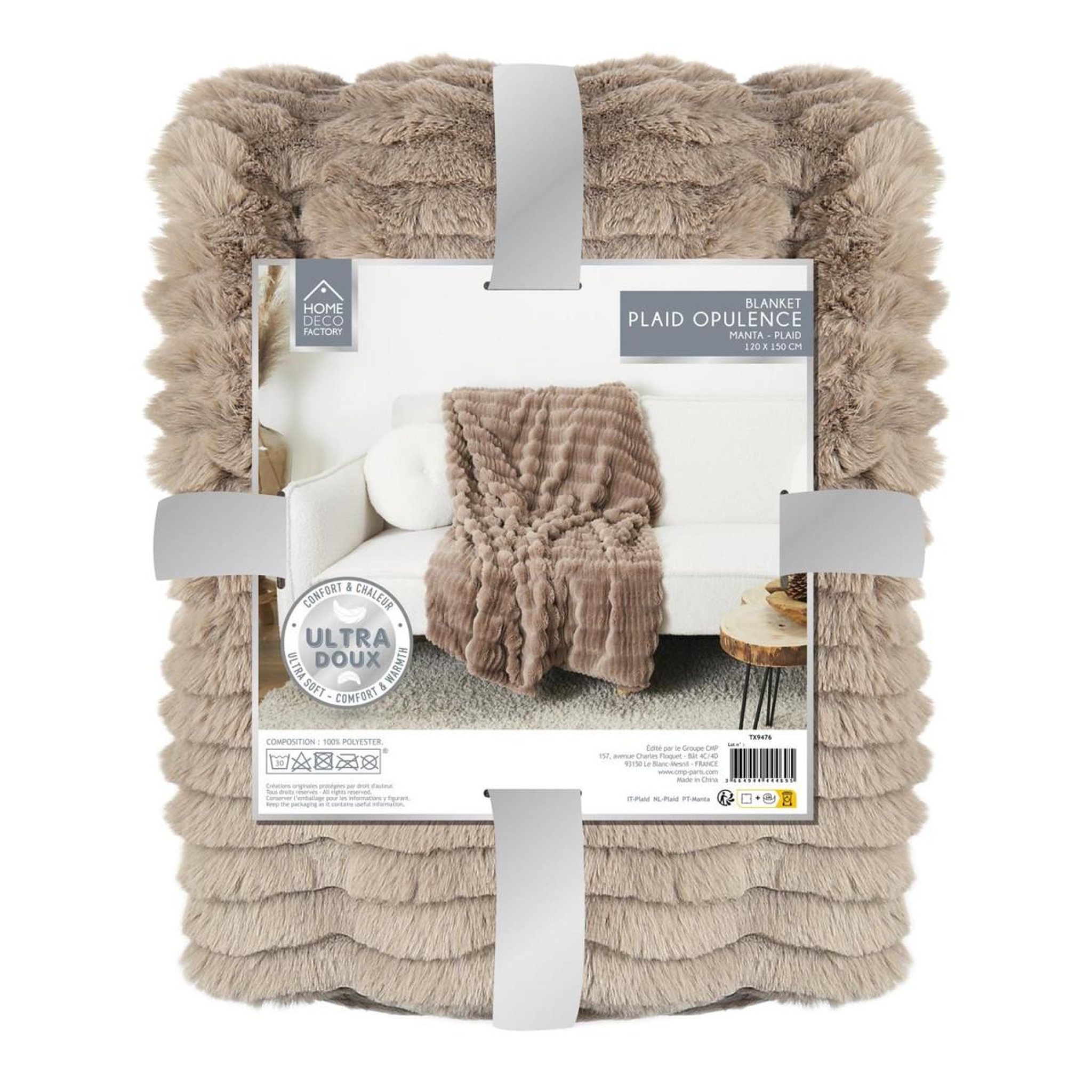 Voir la diapositive 6 : The Home Deco Factory Plaid imitation fourrure  opulence  120x150cm taupe