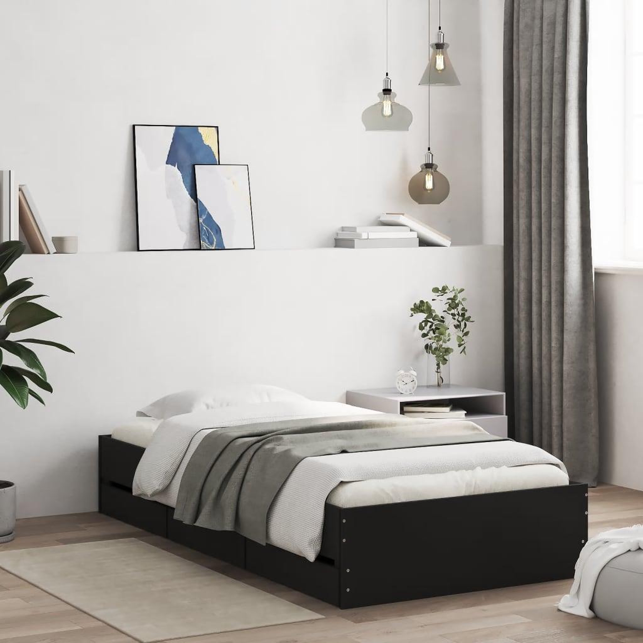 VIDAXL Cadre de lit avec tiroirs sans matelas noir 100x200 cm