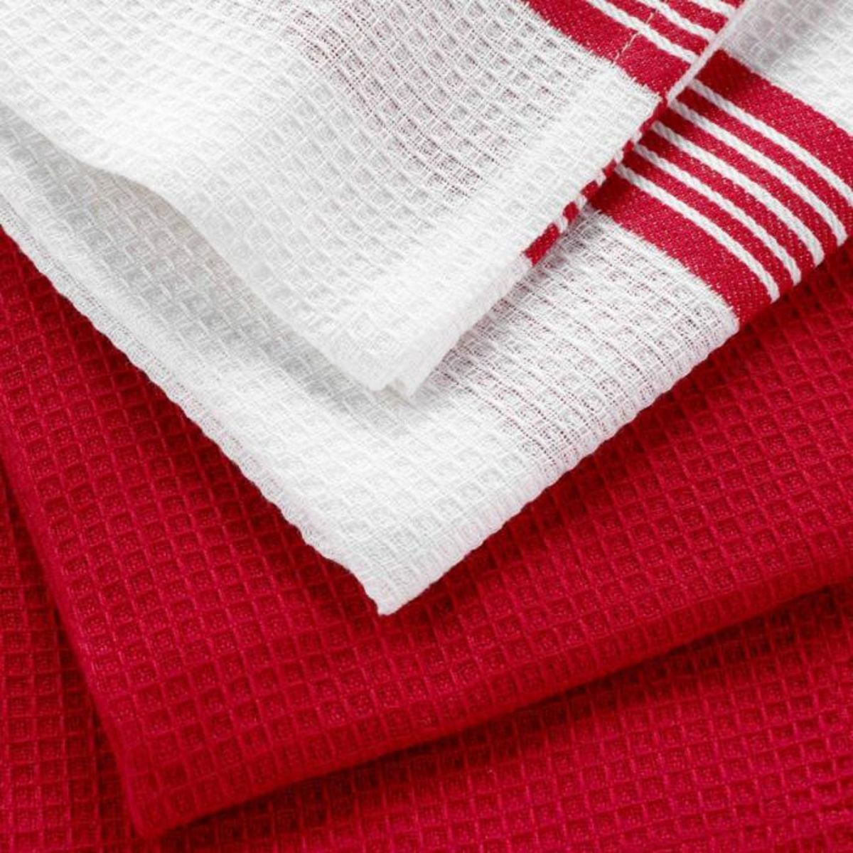 Paris Prix Lot de 2 Torchons Nid d'Abeille  Suzette  50x70cm Rouge