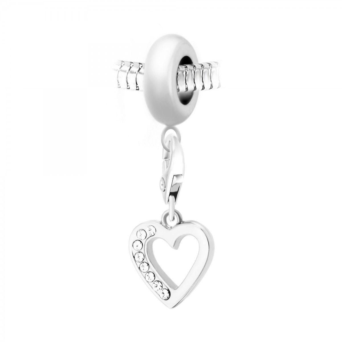 SC CRYSTAL Charm perle SC Crystal en acier avec pendentif coeur orné de Cristaux scintillants