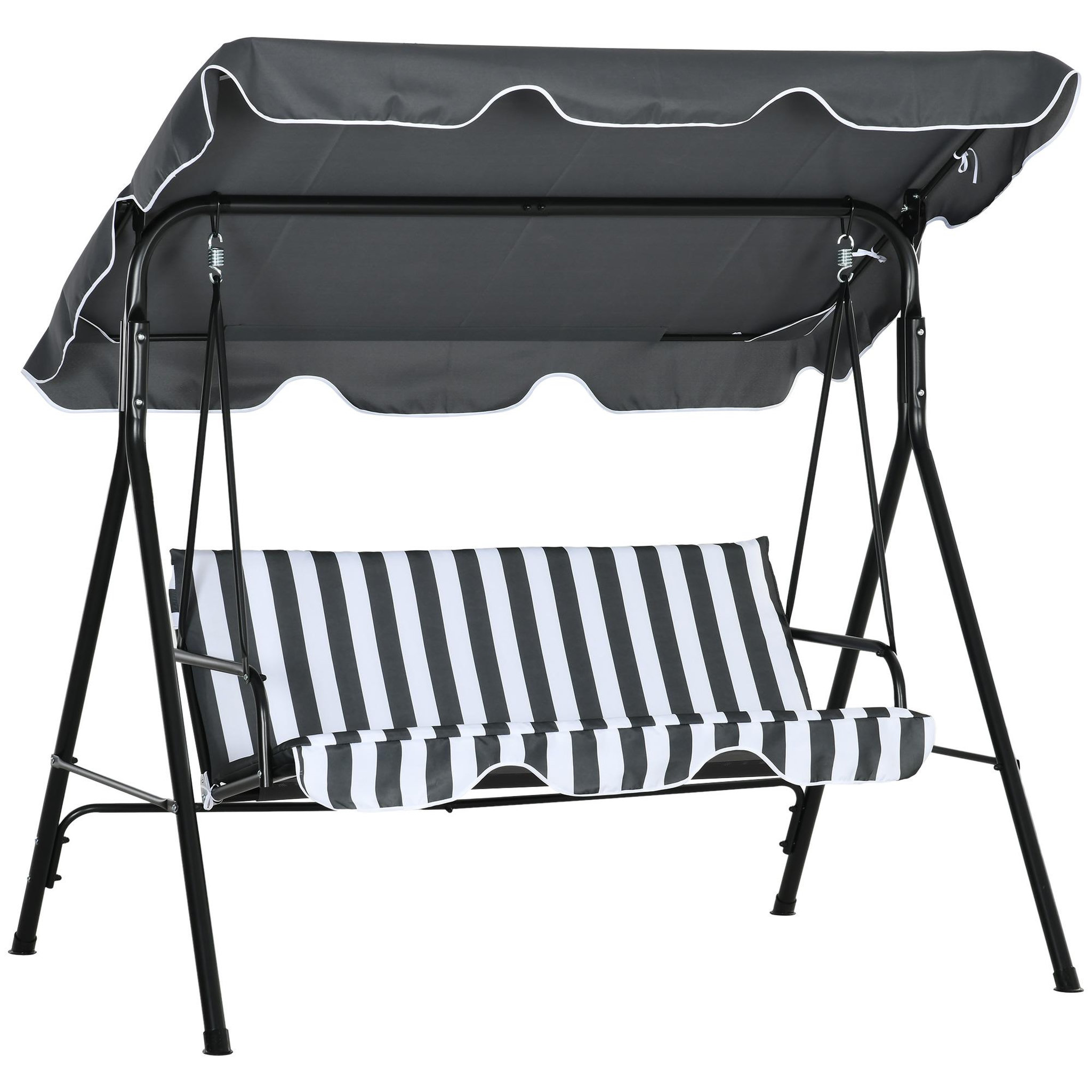 OUTSUNNY Balancelle de jardin 3 places toit réglable acier polyester blanc gris rayé