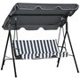 Voir la diapositive 1 : OUTSUNNY Balancelle de jardin 3 places toit réglable acier polyester blanc gris rayé