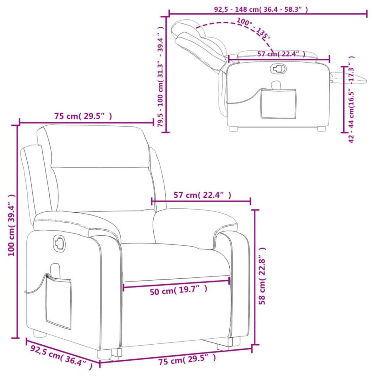 VIDAXL Fauteuil de massage inclinable Noir Velours