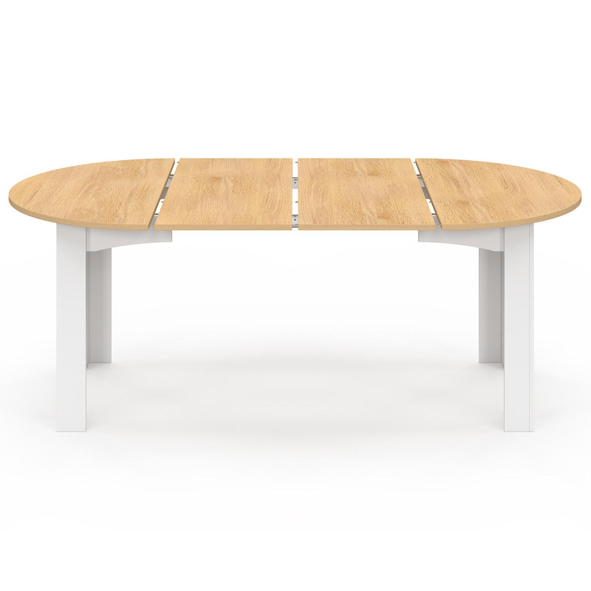 Voir la diapositive 3 : ID MARKET Table à manger extensible ronde dona 4-10 personnes blanche plateau façon hêtre 110-200 cm