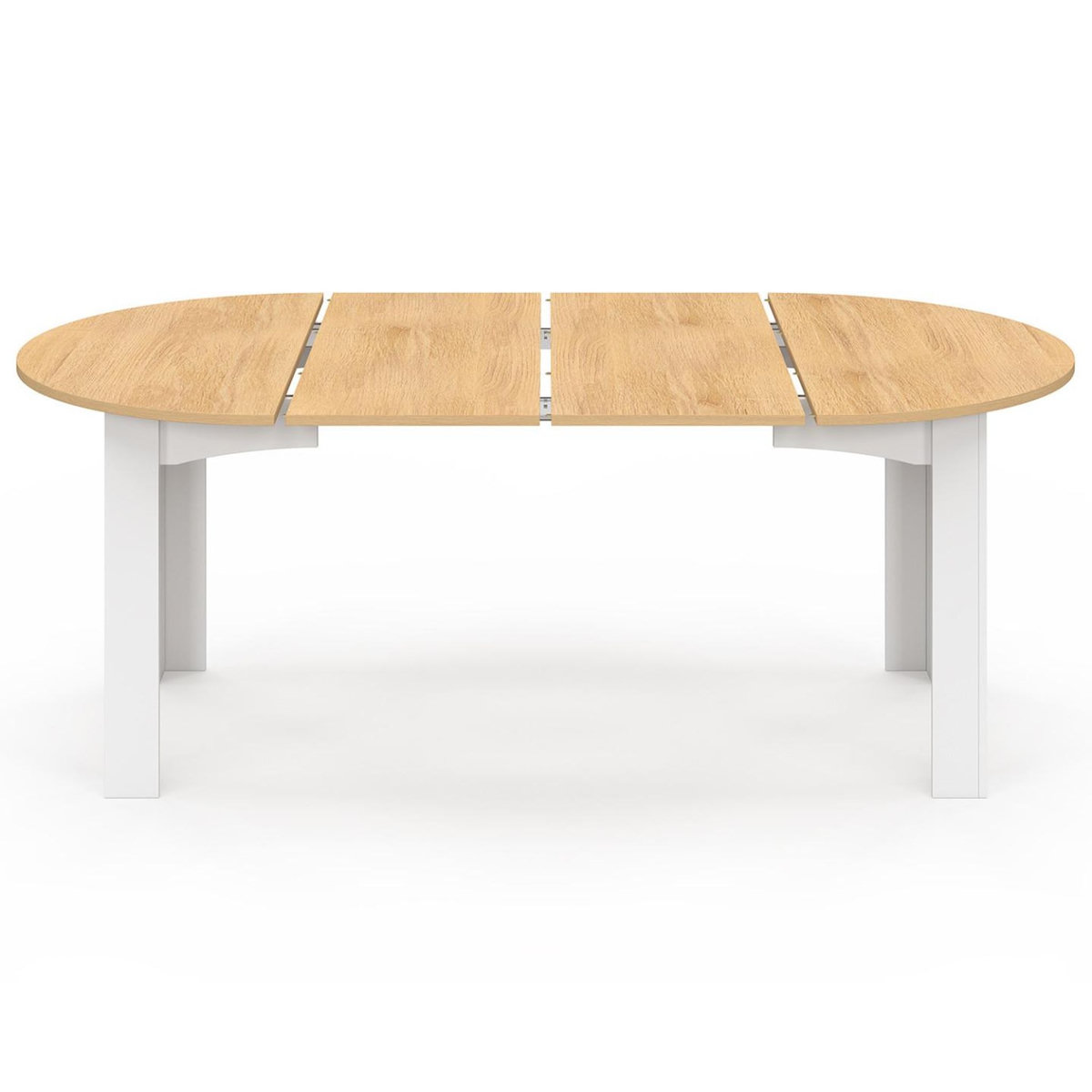 ID MARKET Table à manger extensible ronde DONA 4-10 personnes blanche plateau façon hêtre 110-200 cm