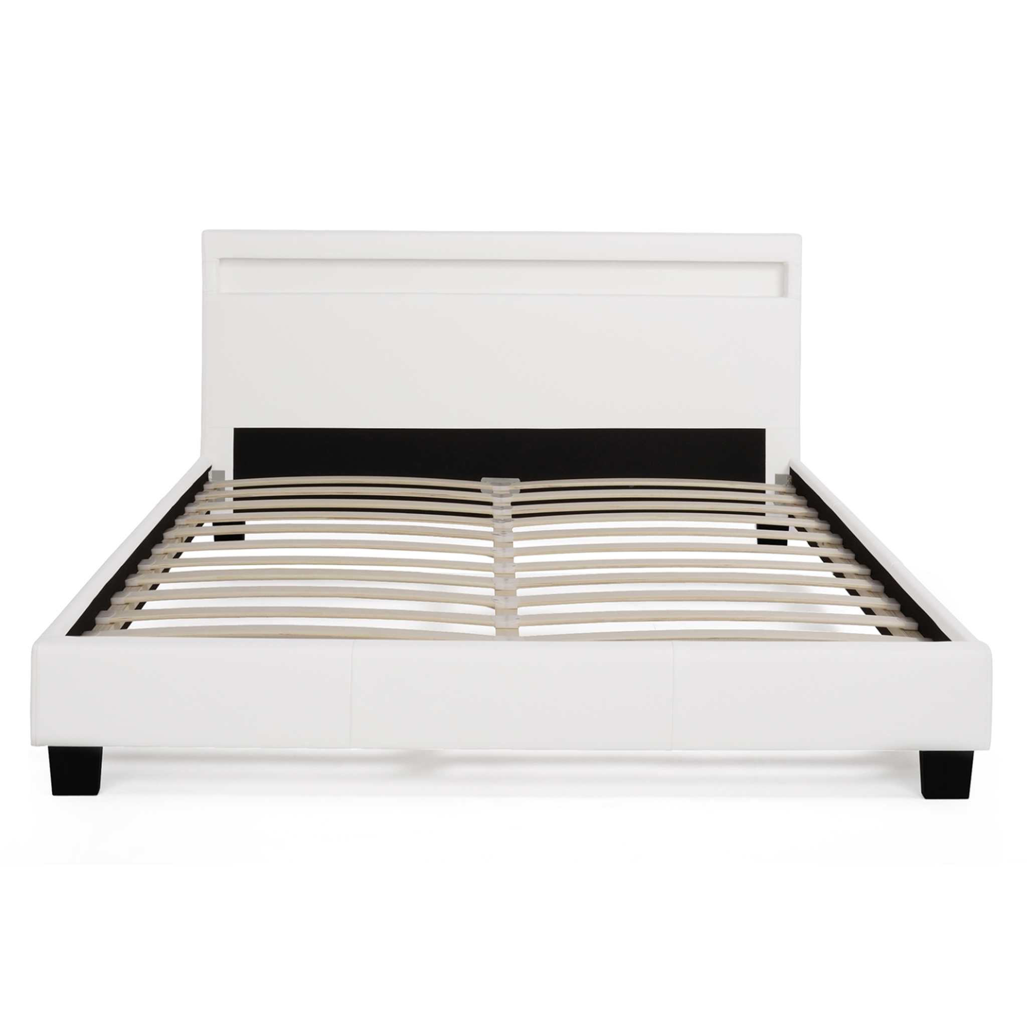 Voir la diapositive 3 : ID MARKET Lit double neo avec tête de lit led intégrées et sommier 140 x 190 cm pvc blanc