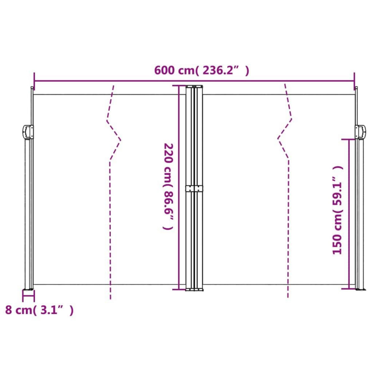 VIDAXL Auvent lateral retractable noir 220x600 cm