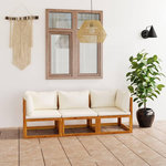 VIDAXL Canape de jardin a 3 places avec coussin Creme Bois d'acacia