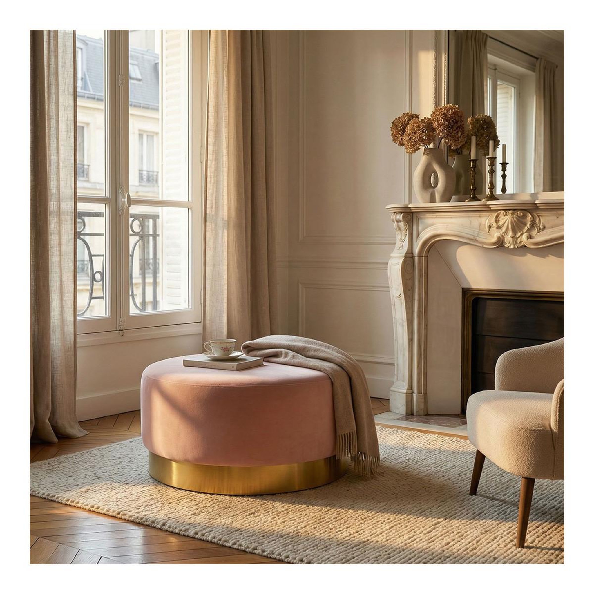 Voir la diapositive 2 : Paris Prix Pouf rond en velours design  minnie  75cm rose