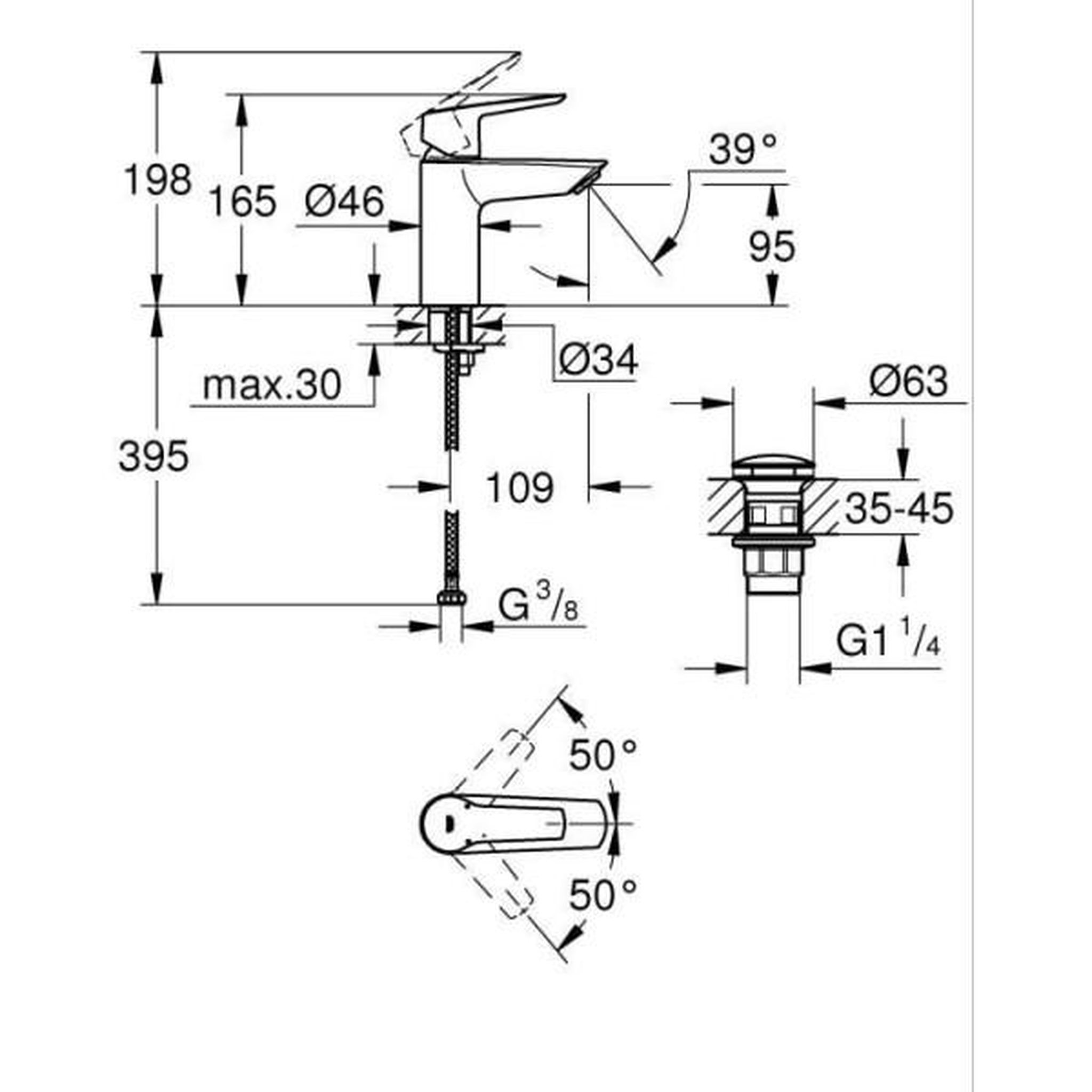 Voir la diapositive 3 : Grohe Mitigeur lavabo monocommande grohe start noir mat taille s économie d'eau