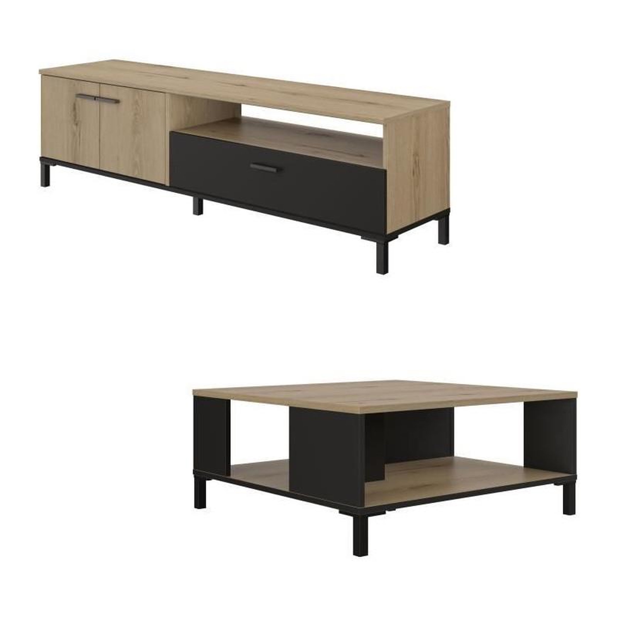Voir la diapositive 2 : GAMI Ensemble meuble TV et table basse - TRUST - Chene / Noir - GAMI