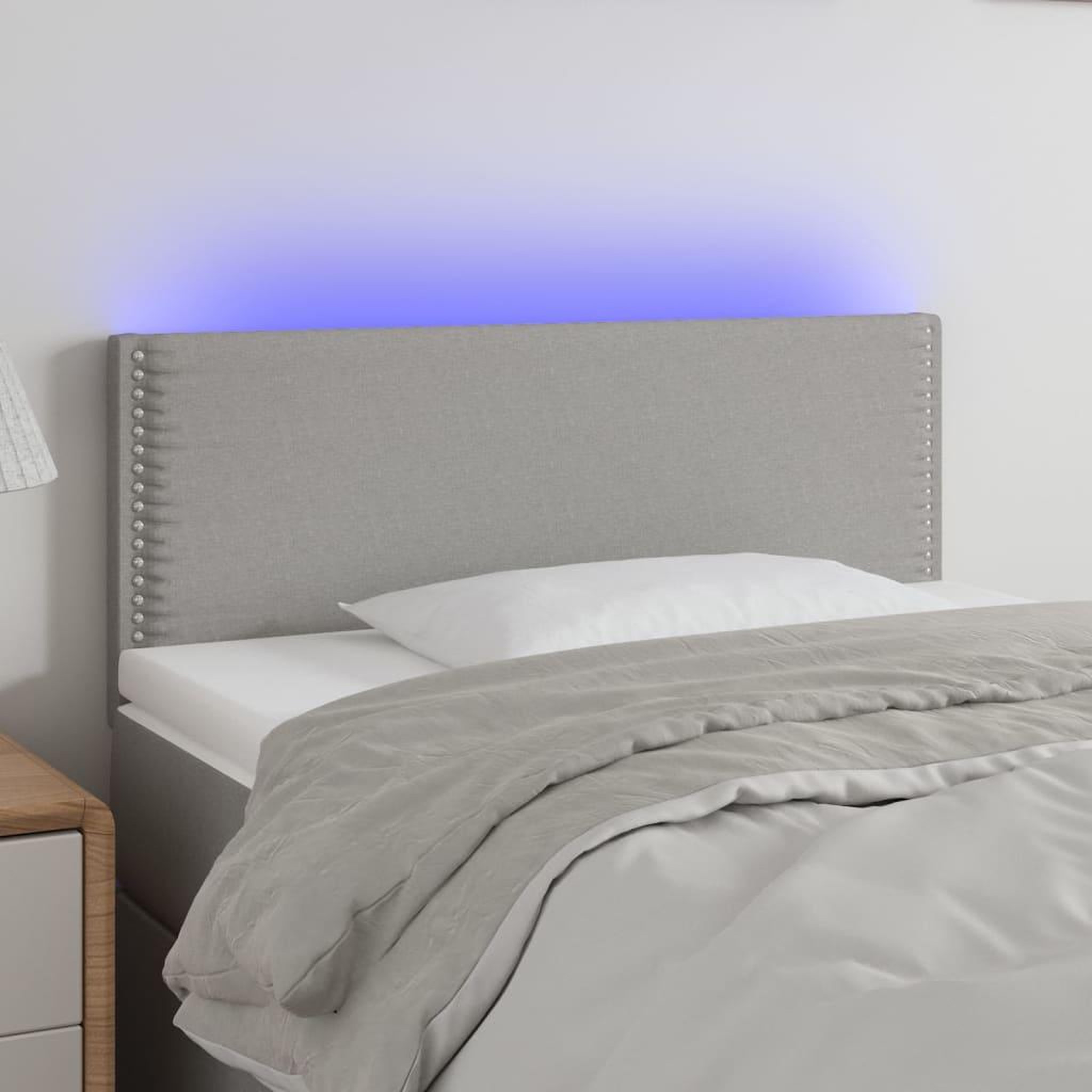 Voir la diapositive 1 : VIDAXL Tete de lit a LED Gris clair 90x5x78/88 cm Tissu