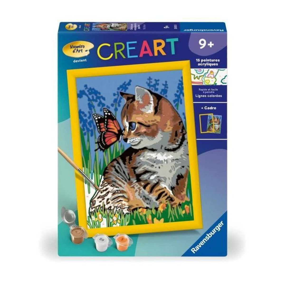 RAVENSBURGER CreArt Kids 18x24cmChat et son compagnon le papillon, Kit de peinture par numéros Numéro d'Art,, Des 9 ans, 25813, Ravensburge
