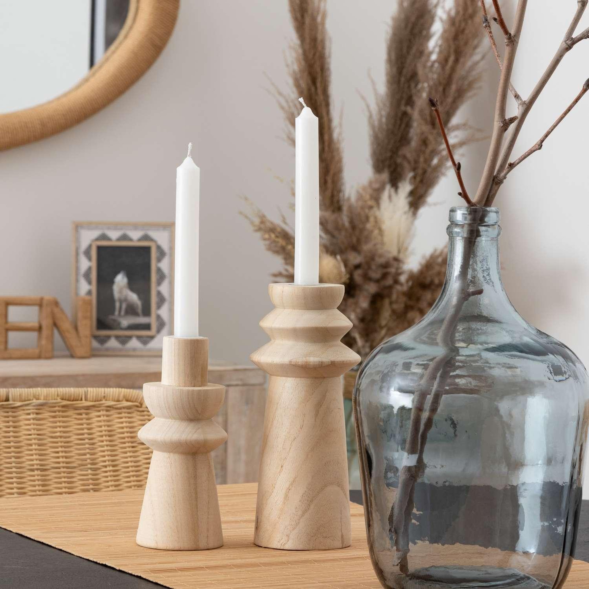 Voir la diapositive 2 : ATMOSPHERA Duo de bougeoirs en bois - beige