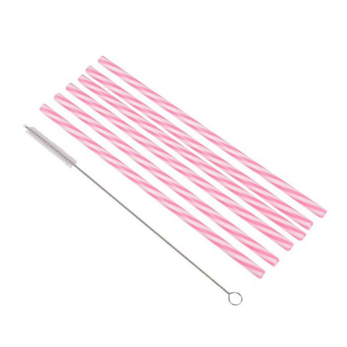 Paris Prix Lot de 6 Pailles & Brosse  Réutilisables  23cm Rose