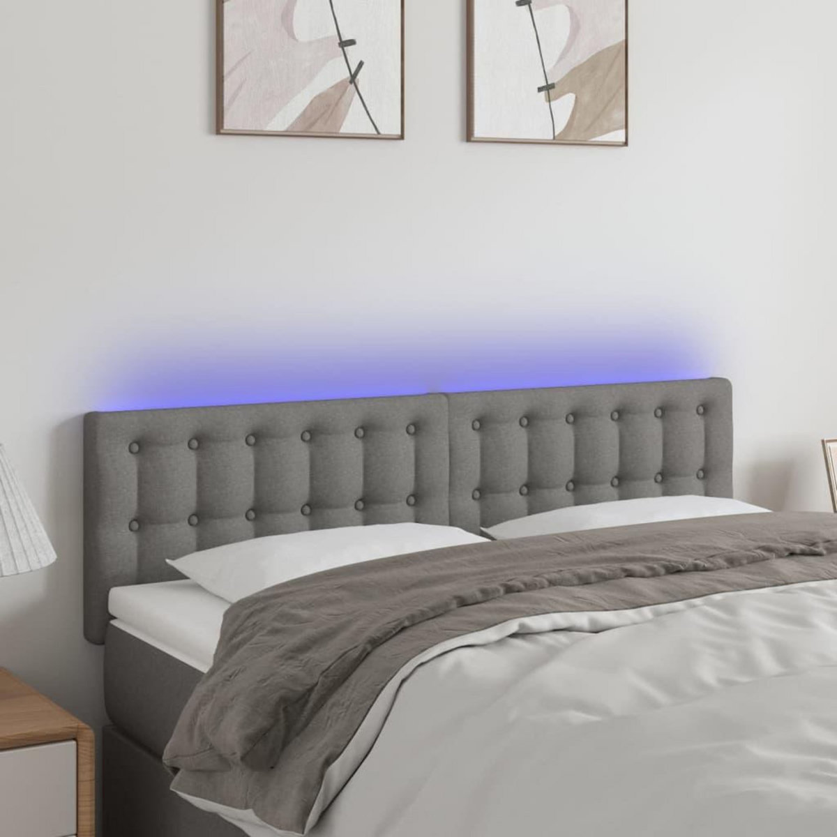 VIDAXL Tete de lit a LED Gris fonce 144x5x78/88 cm Tissu