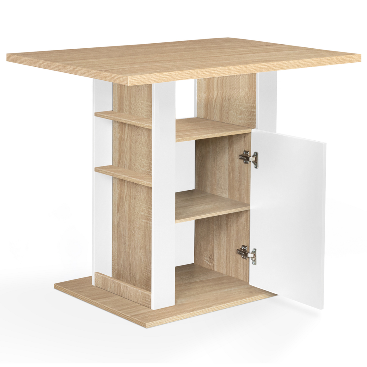 ID MARKET Ilot central UGO 110 cm bois blanc et imitation hêtre avec rangements