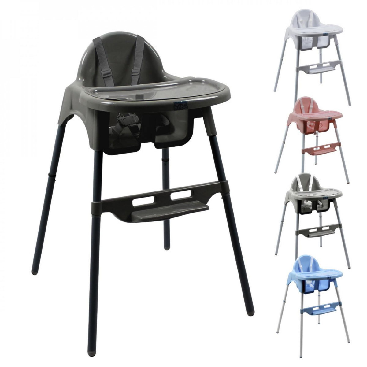 Monsieur Bébé Chaise haute bébé réglable hauteur et tablette