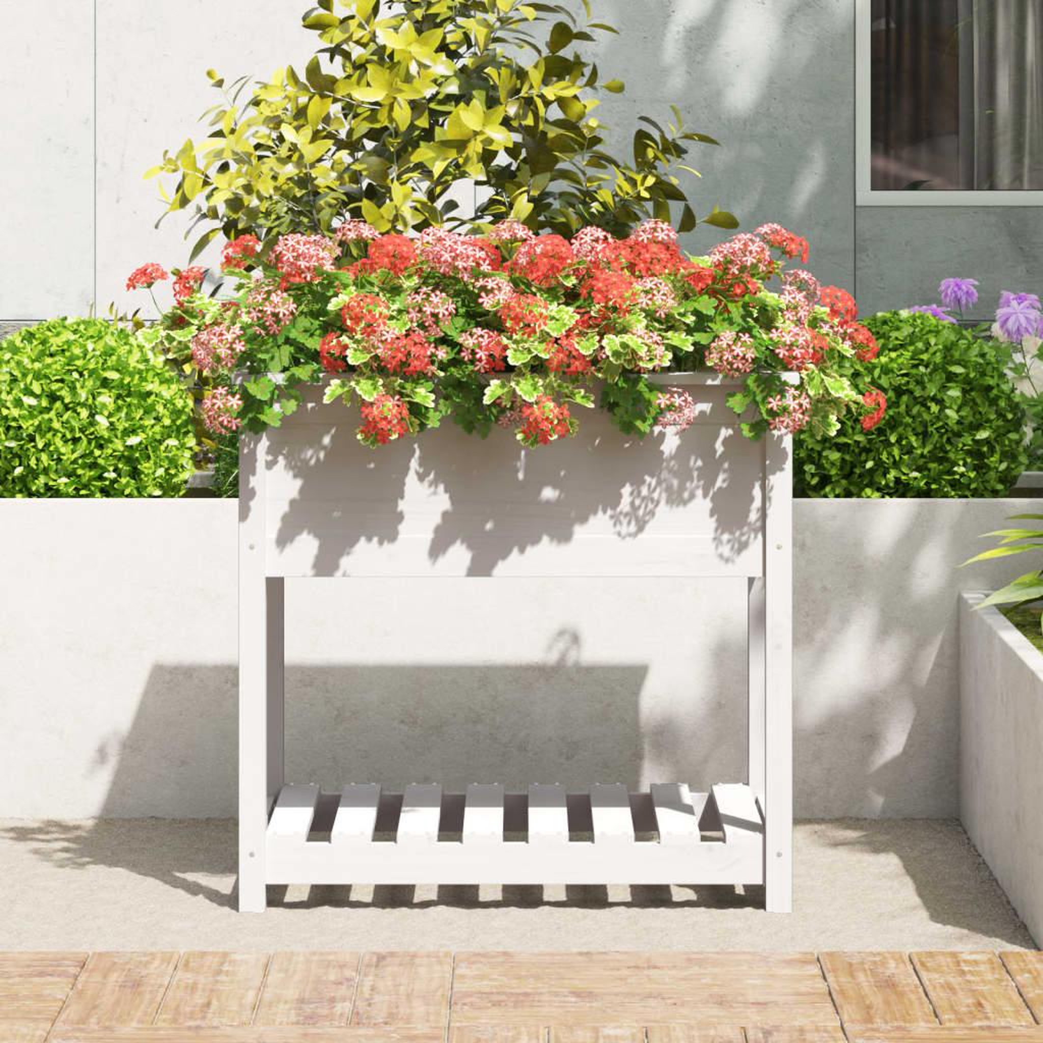 Voir la diapositive 3 : VIDAXL Jardiniere avec etagere Blanc 82,5x54x81 cm Bois massif de pin