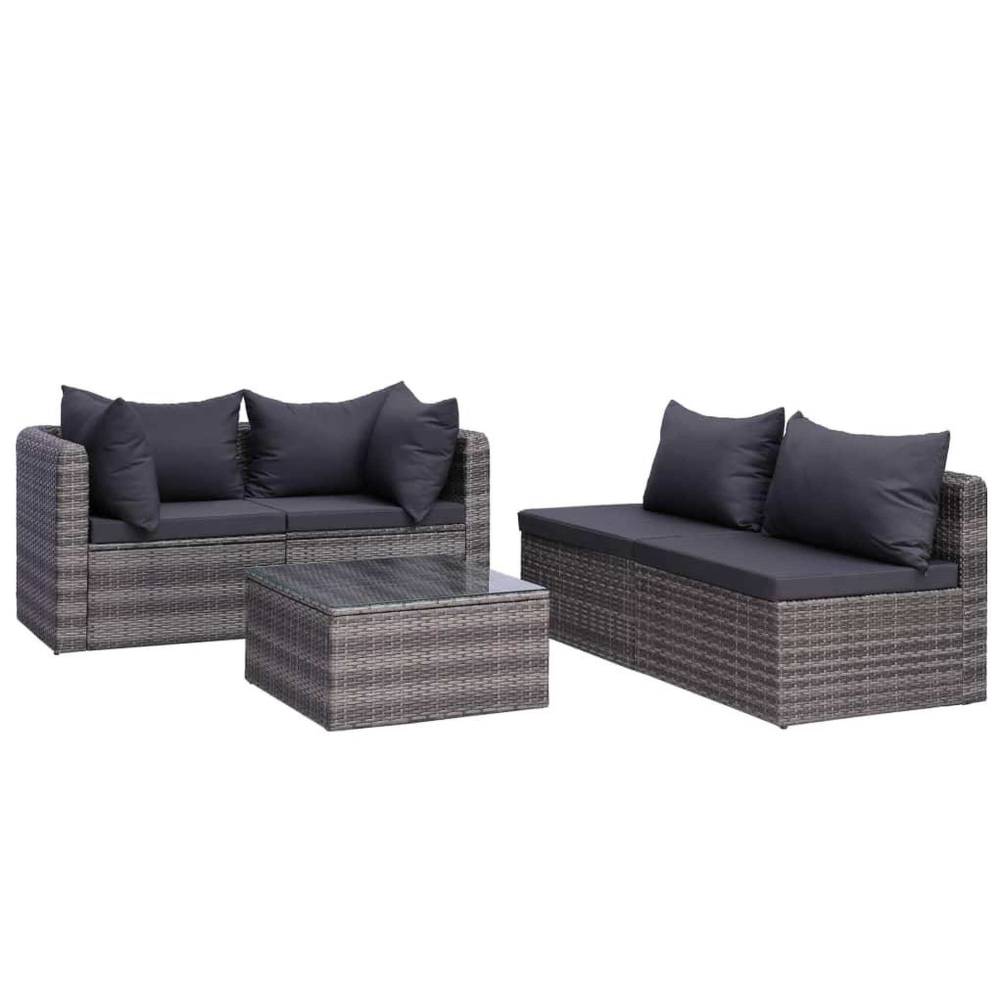 Voir la diapositive 4 : VIDAXL Salon de jardin 9 pcs avec coussins Resine tressee Gris