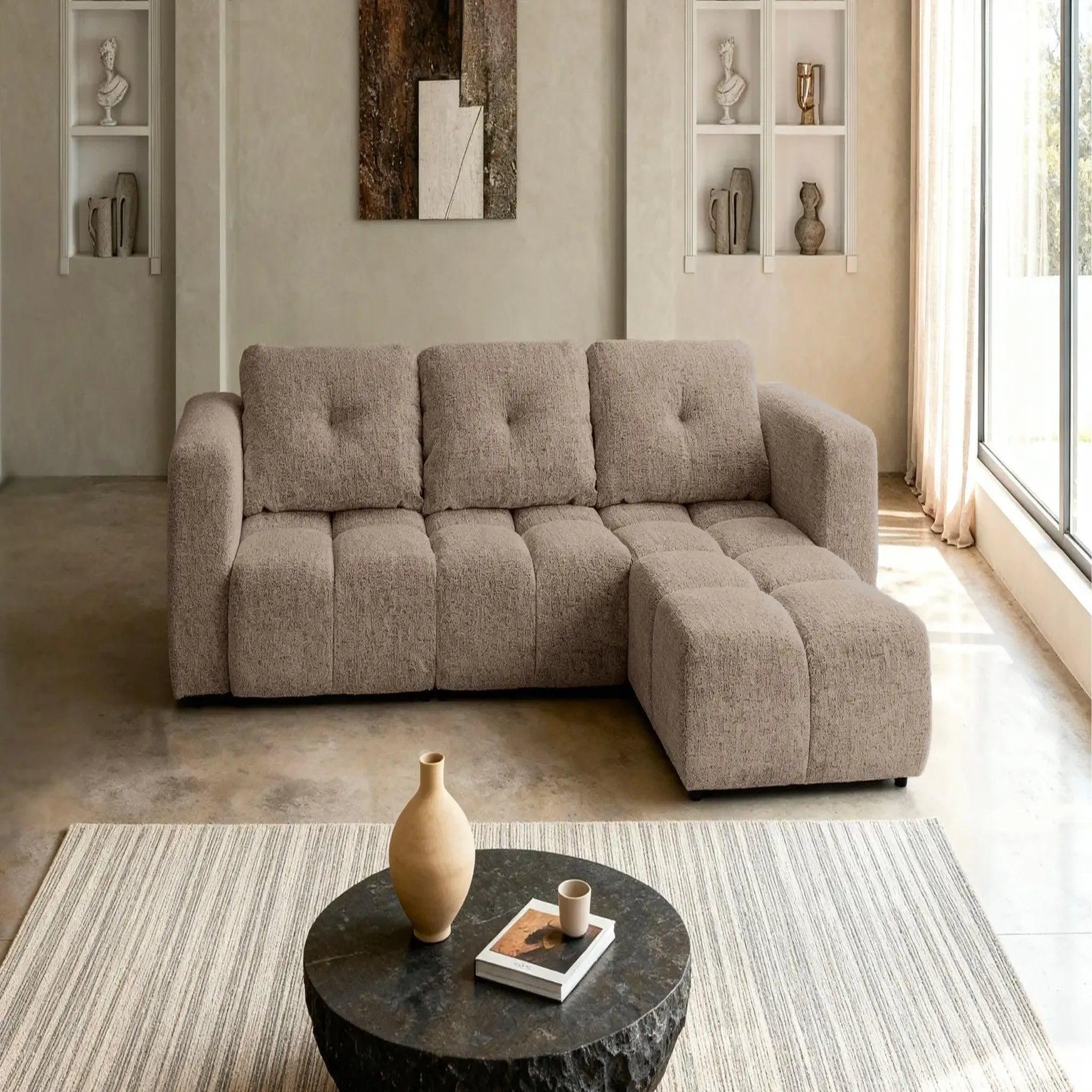 Voir la diapositive 3 : CASANOVA PARIS Romy 4 places - canapé d'angle convertible tissu chenille 4 places