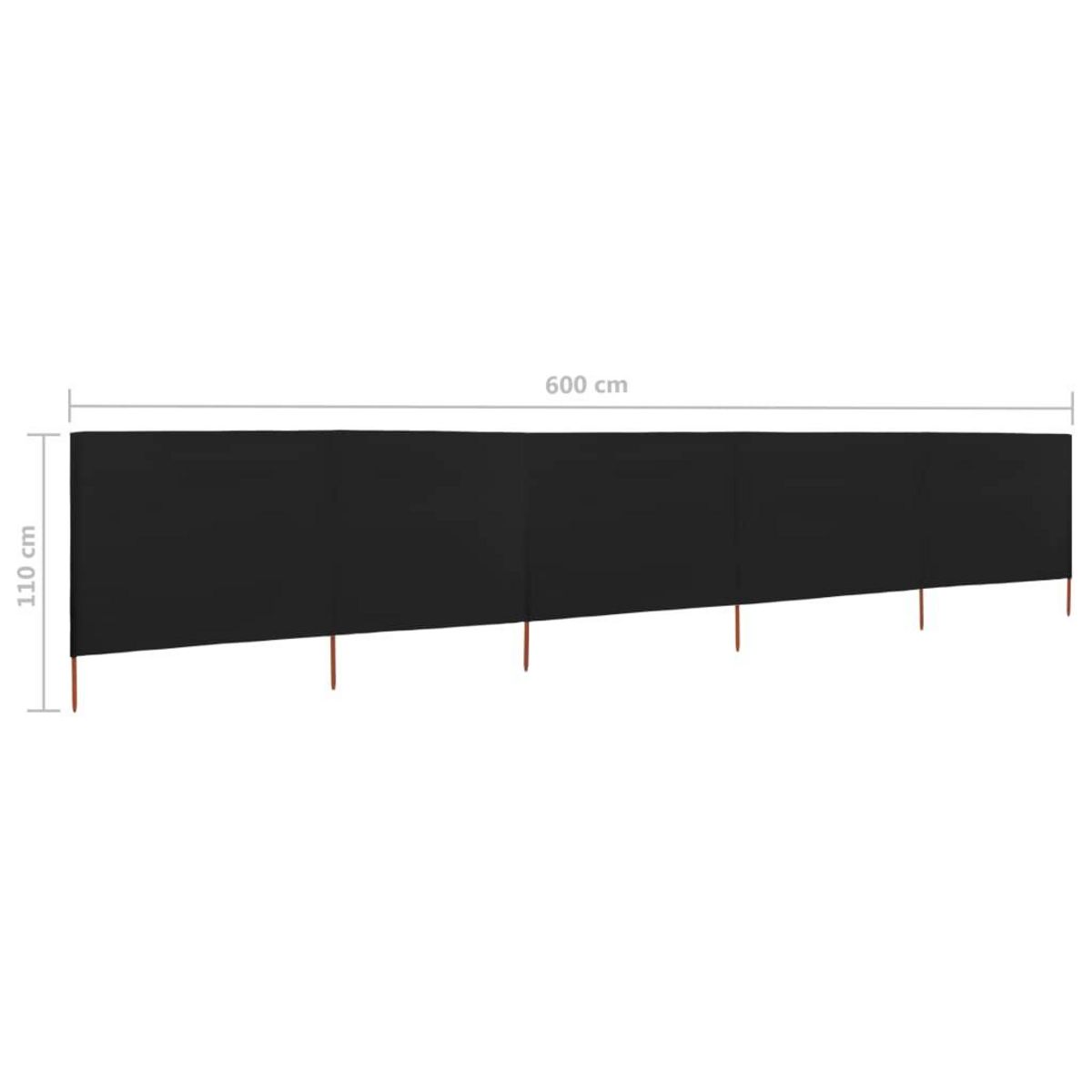 VIDAXL Paravent 5 panneaux Tissu 600 x 80 cm Noir