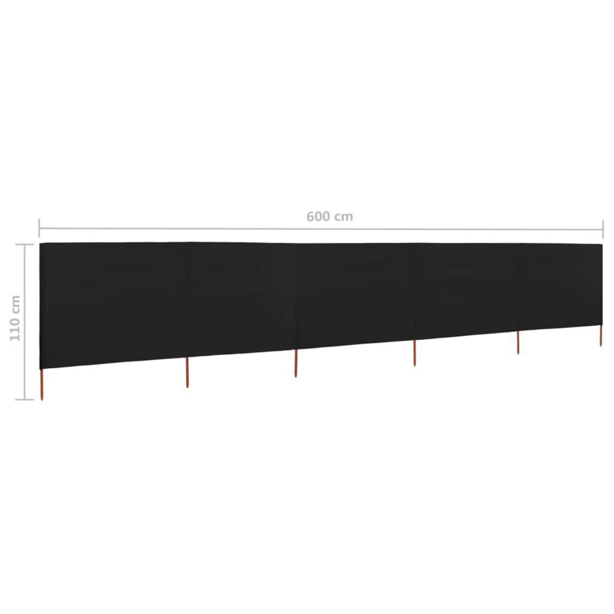 VIDAXL Paravent 5 panneaux Tissu 600 x 80 cm Noir
