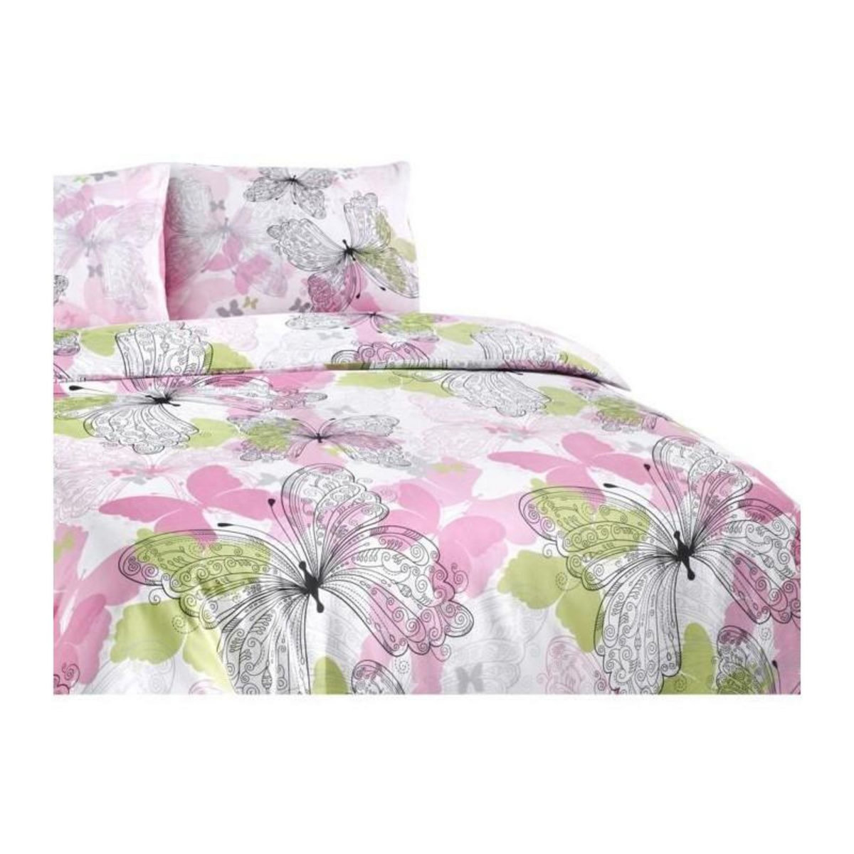 GENERIQUE Parure de lit - 1 housse de couette 220 x 240 cm + 2 taies d'oreiller 60 x 60 cm - 65% coton, 35% polyester - Rose