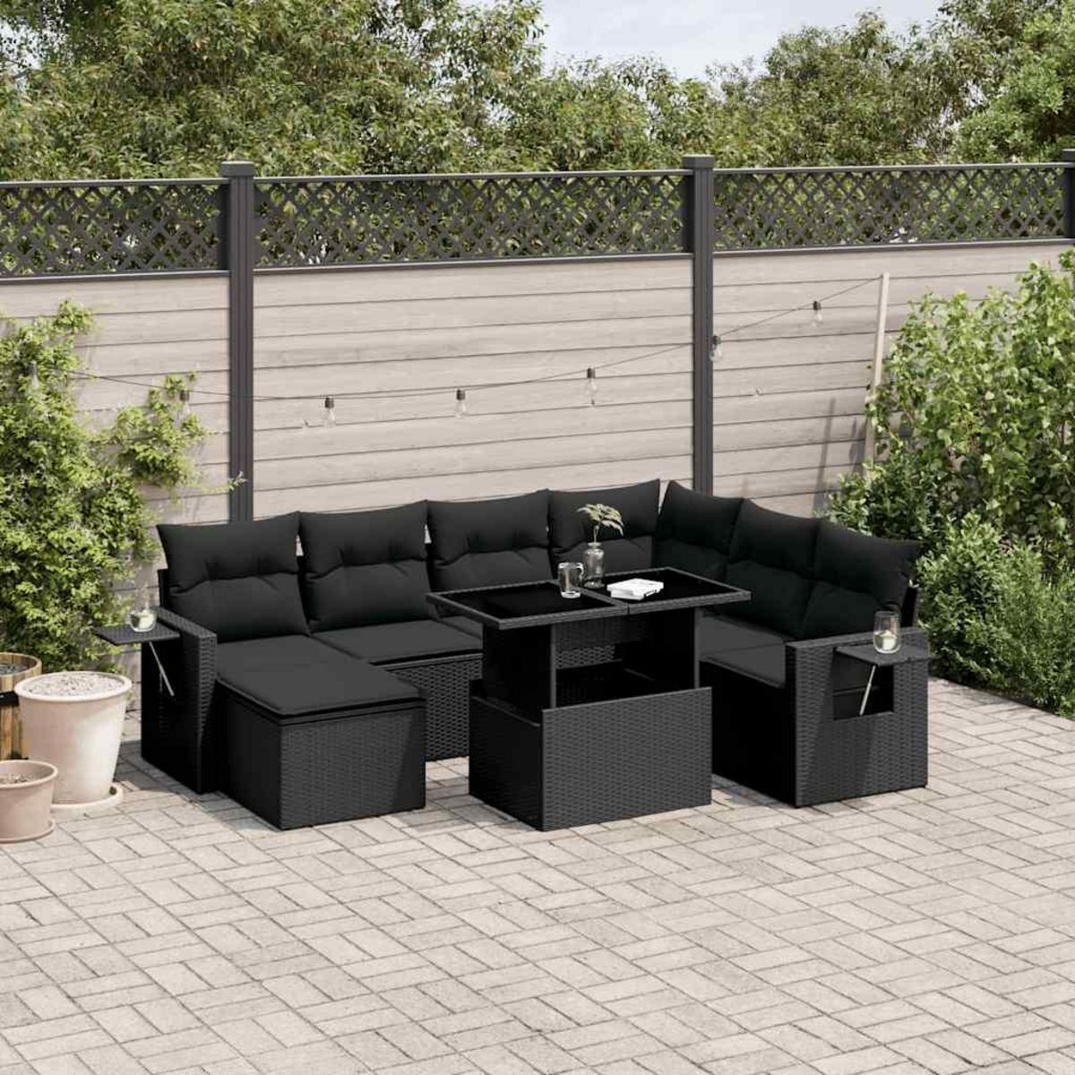 VIDAXL Salon de jardin 9 pcs avec coussins noir resine tressee