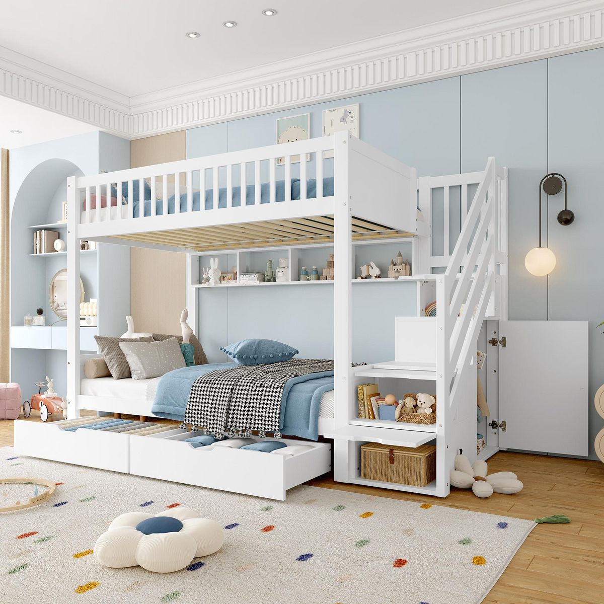 MERAX Lit superposé 90x200cm pin coloris blanc