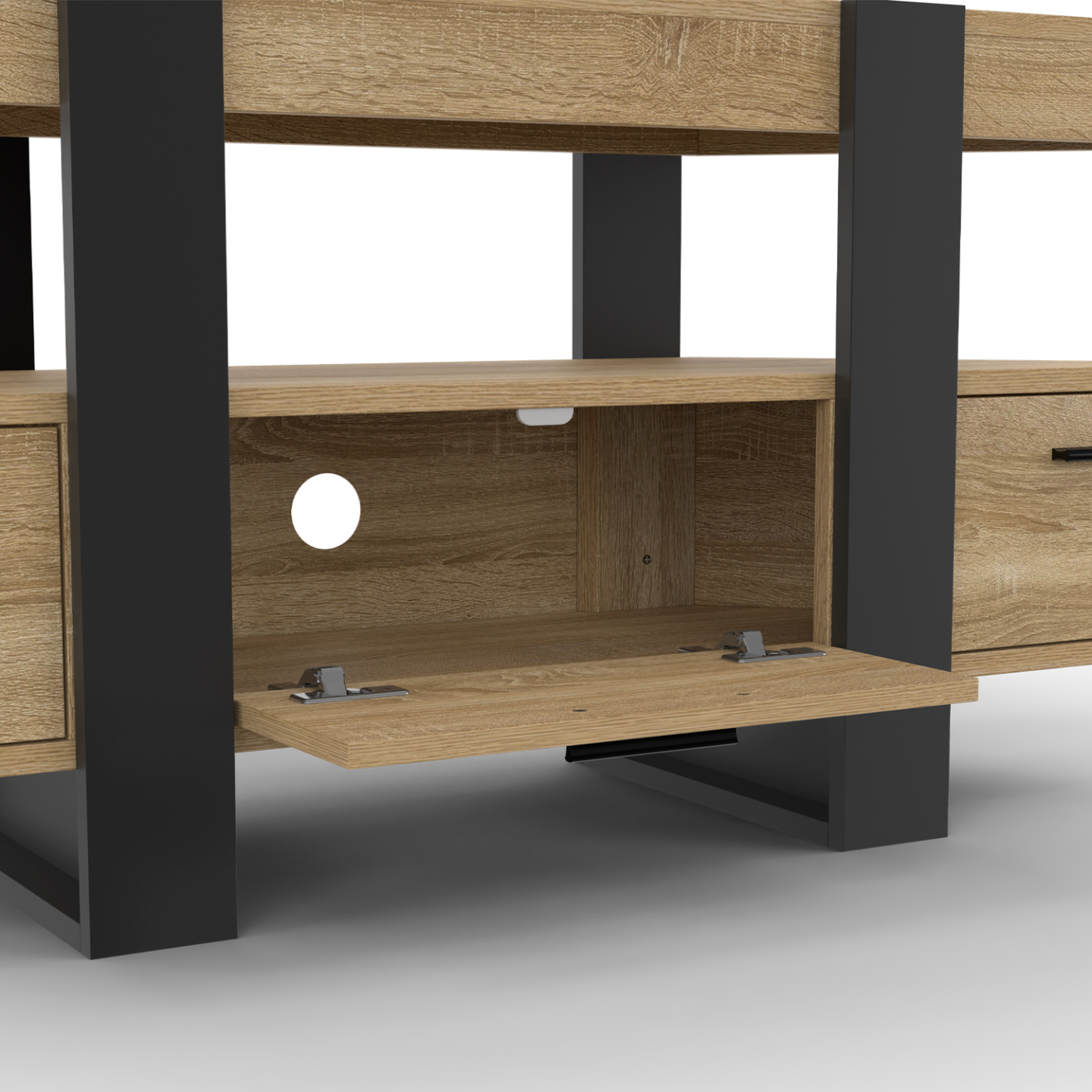 Voir la diapositive 6 : ID MARKET Meuble tv 110 cm d'angle phoenix avec tiroir bois et noir