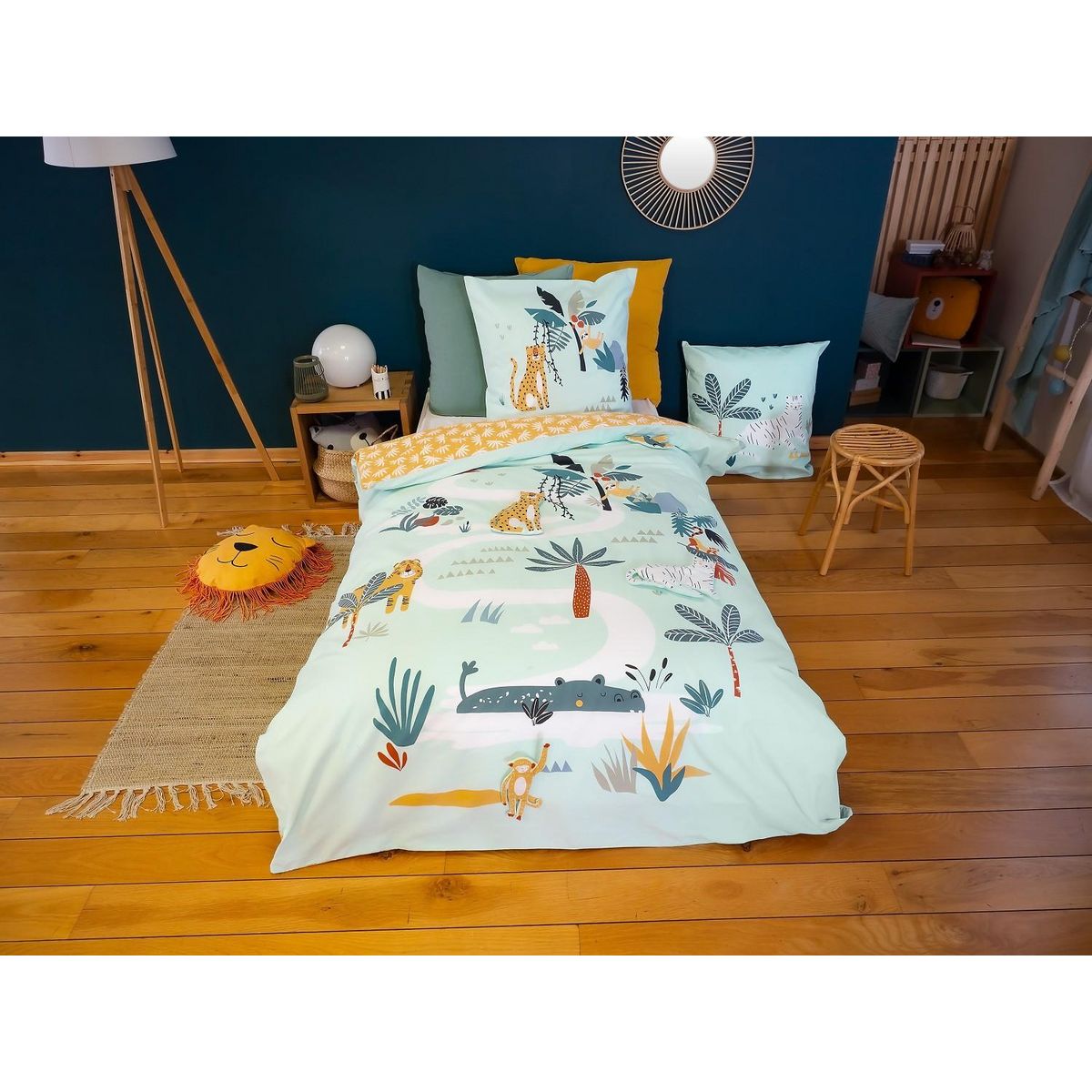 Home collection Parure de couette 2pcs 140x200cm better coton bci made in green jugle mania