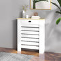 Voir la diapositive 2 : HOMCOM Cache-radiateur design panneau avec tiroir - grille d'aération horizontale à lattes - dim. 78L x 19l x 95H cm - MDF effet bois clair blanc