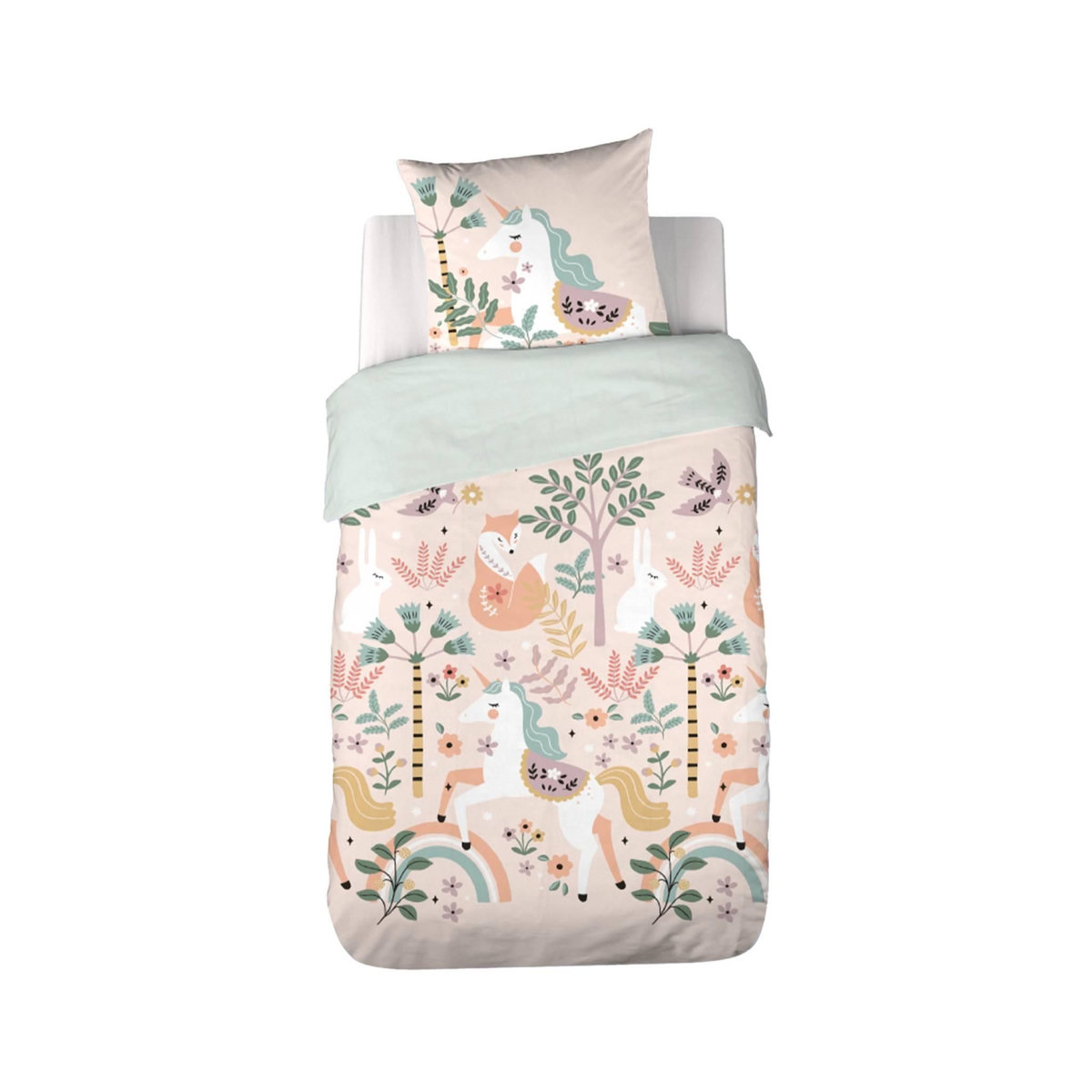 SWEEEK Parure de lit réversible FEERIE 1 place imprimé thème licorne / danseuse 140 x 200cm