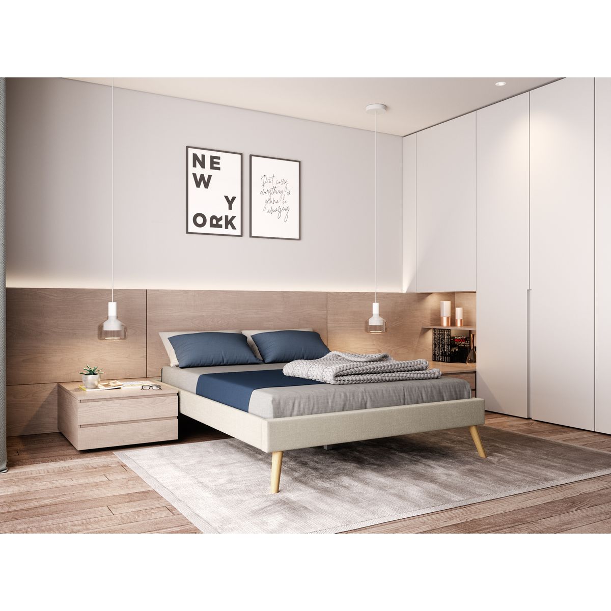 Cadre de lit scandinave en tissu 140x190 OREBRO