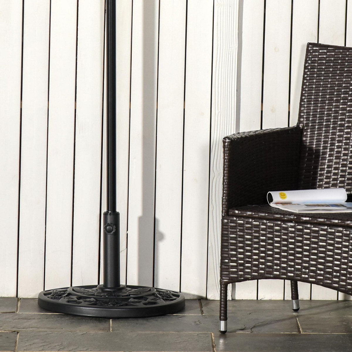 OUTSUNNY Pied de parasol base de lestage parasol demi-cercle dim. 50L x 32l x 32H cm HDPE motif fleurs feuilles noir