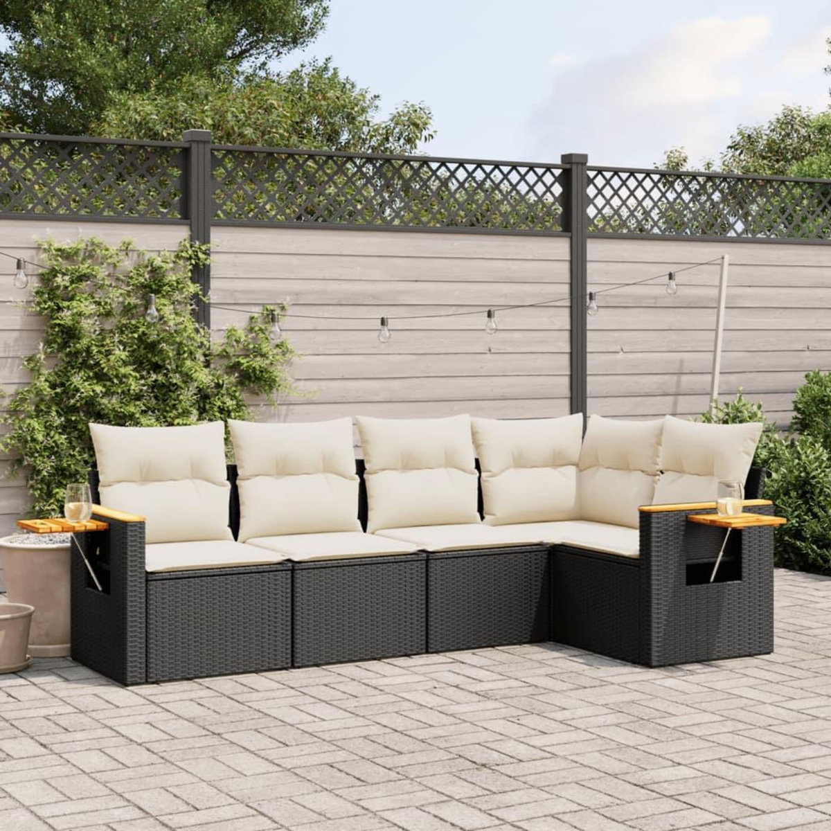 VIDAXL Salon de jardin 5 pcs avec coussins noir resine tressee