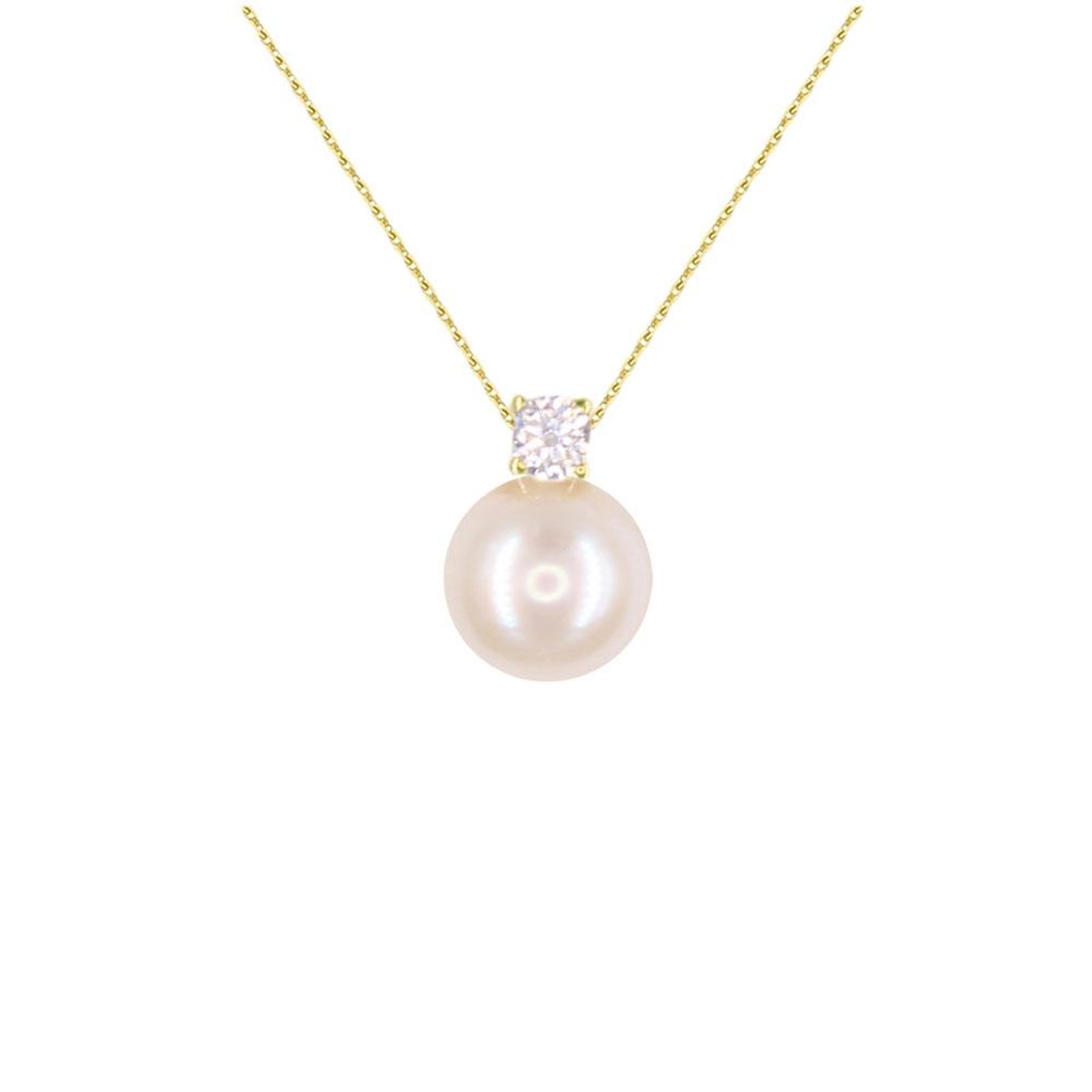 L'ATELIER D'AZUR Collier Or Jaune - Pendentif Perle Orné d'un Zirconium - Femme