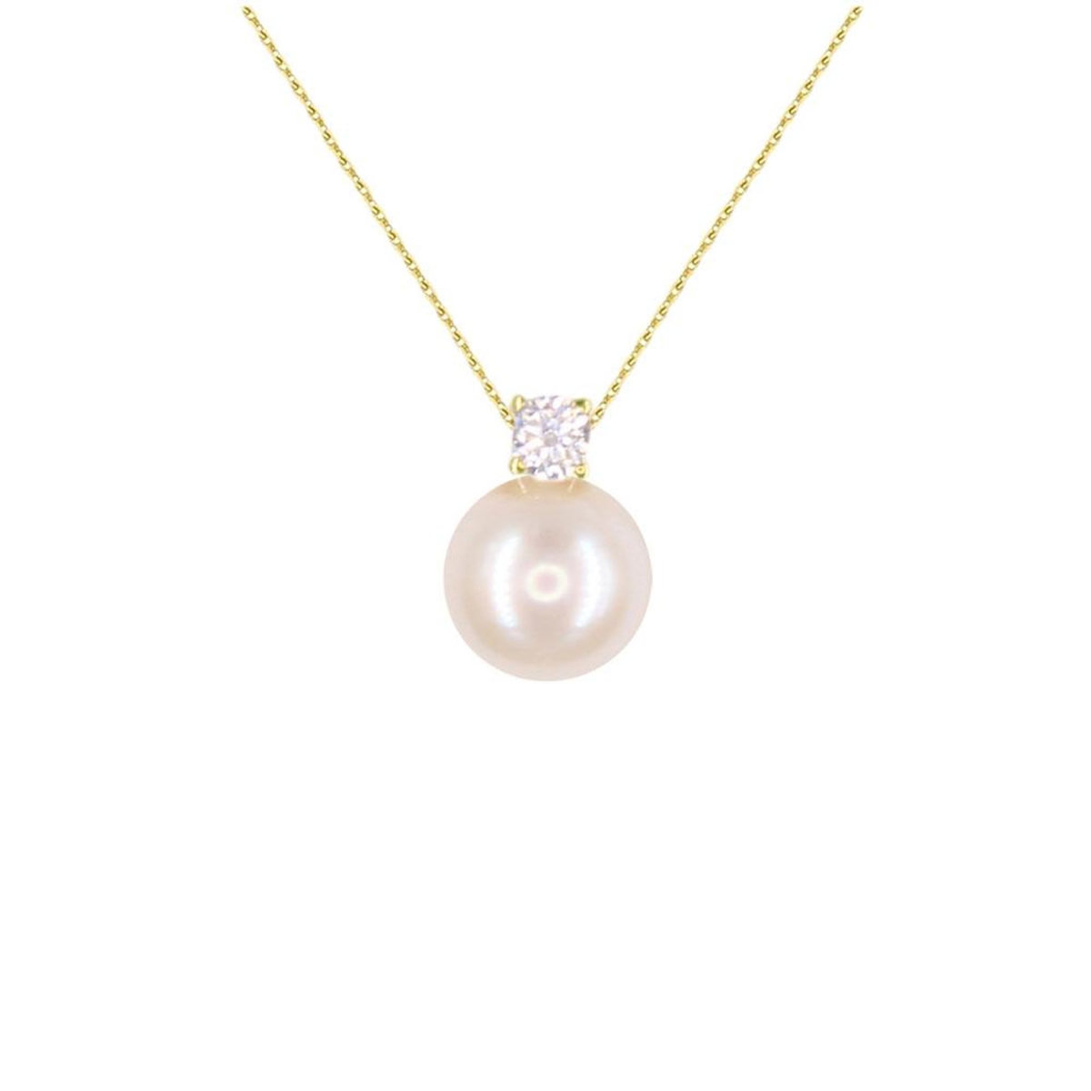 L'ATELIER D'AZUR Collier Or Jaune - Pendentif Perle Orné d'un Zirconium - Femme