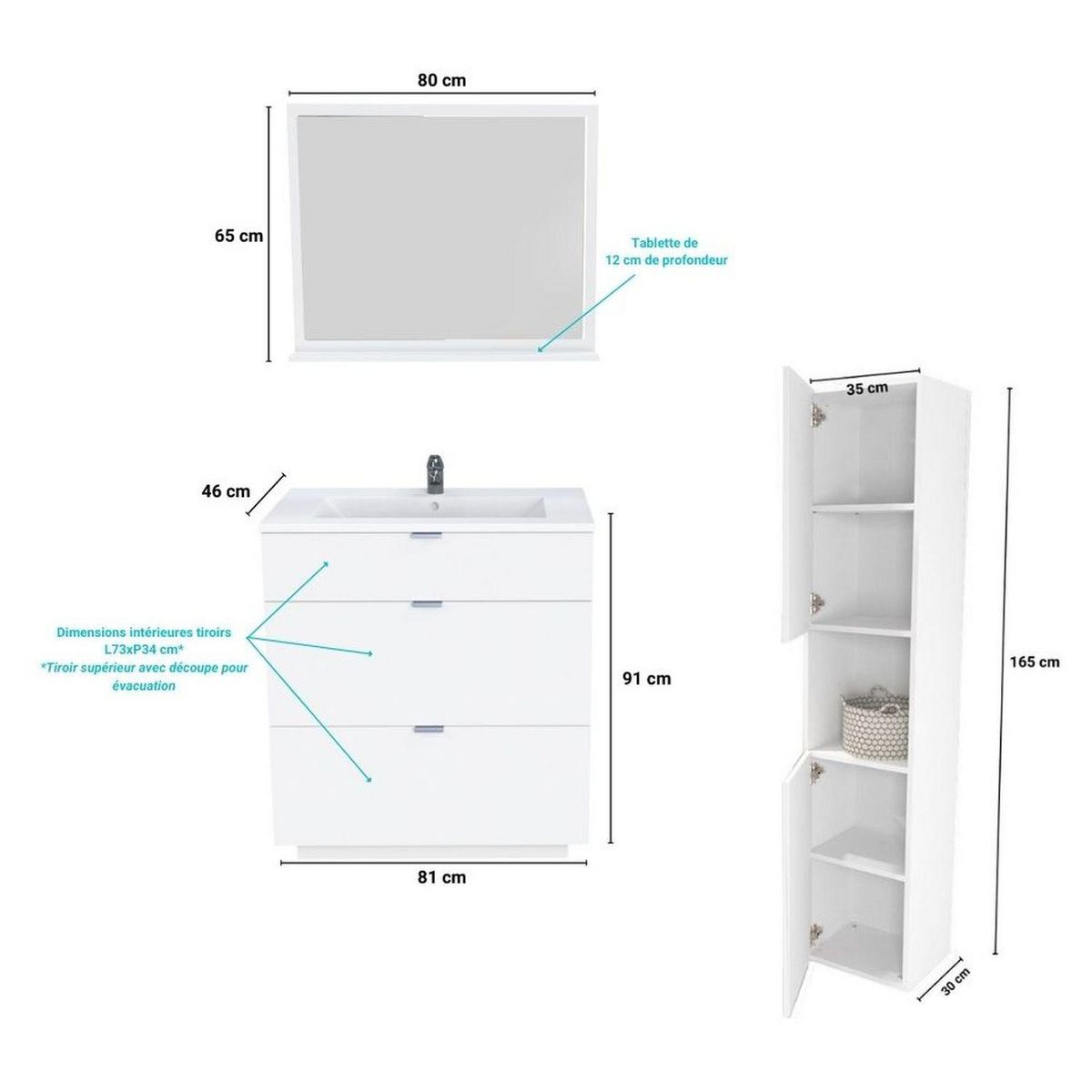 Colonne de salle de bain 2 portes 1 niche FARO