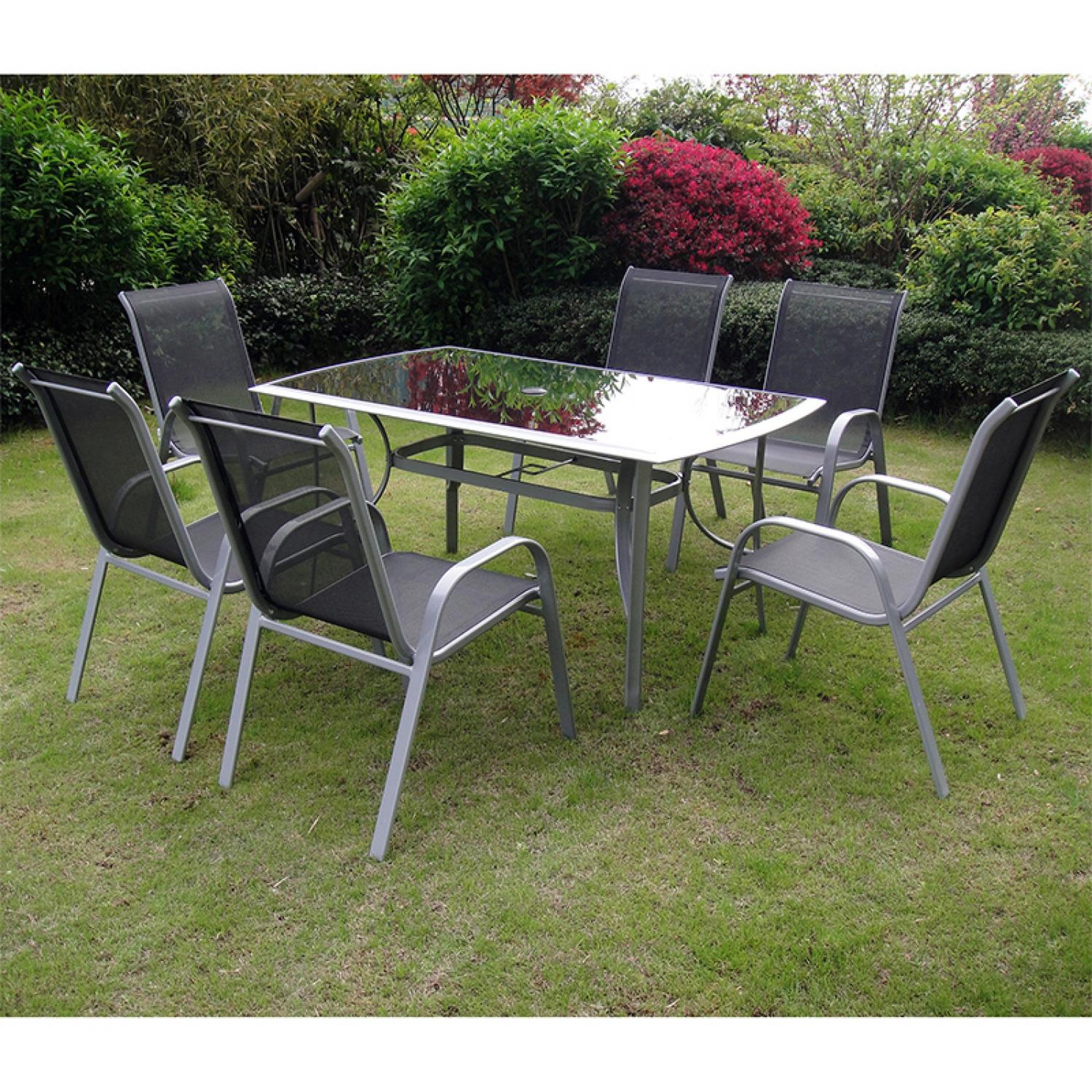 Voir la diapositive 4 : CONCEPT USINE Table de jardin et 6 chaises en aluminium et acier gris alassio