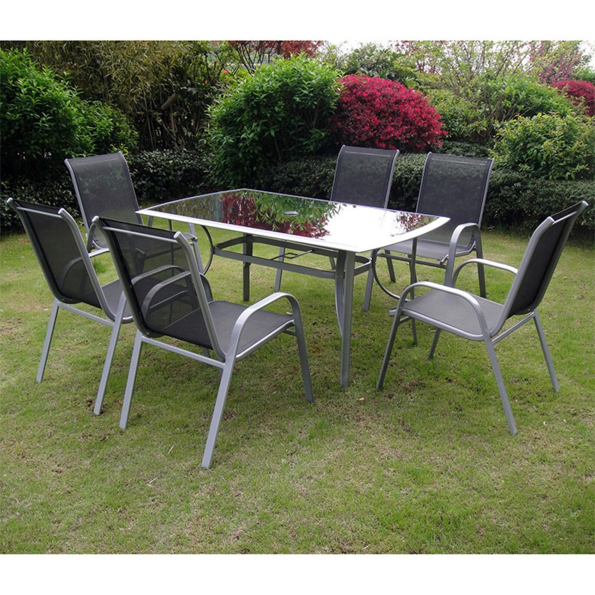 CONCEPT USINE Table de jardin et 6 chaises en aluminium et acier gris ALASSIO