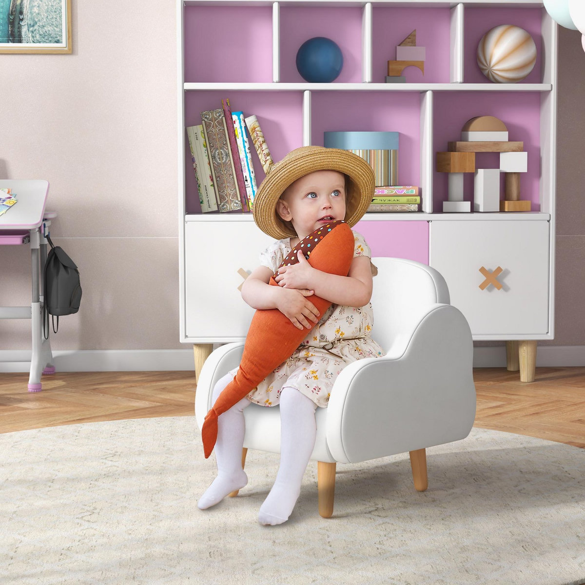HOMCOM Fauteuil enfant design scandinave nuage - piètement PP aspect bois clair tissu polaire blanc