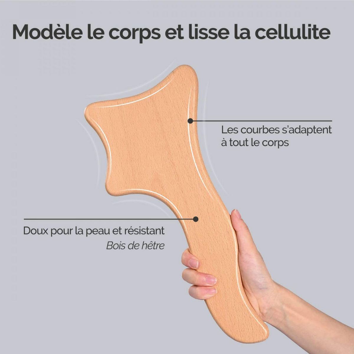 VIVEZEN Masseur, spatule de madérothérapie en bois de hêtre, anti-cellulite