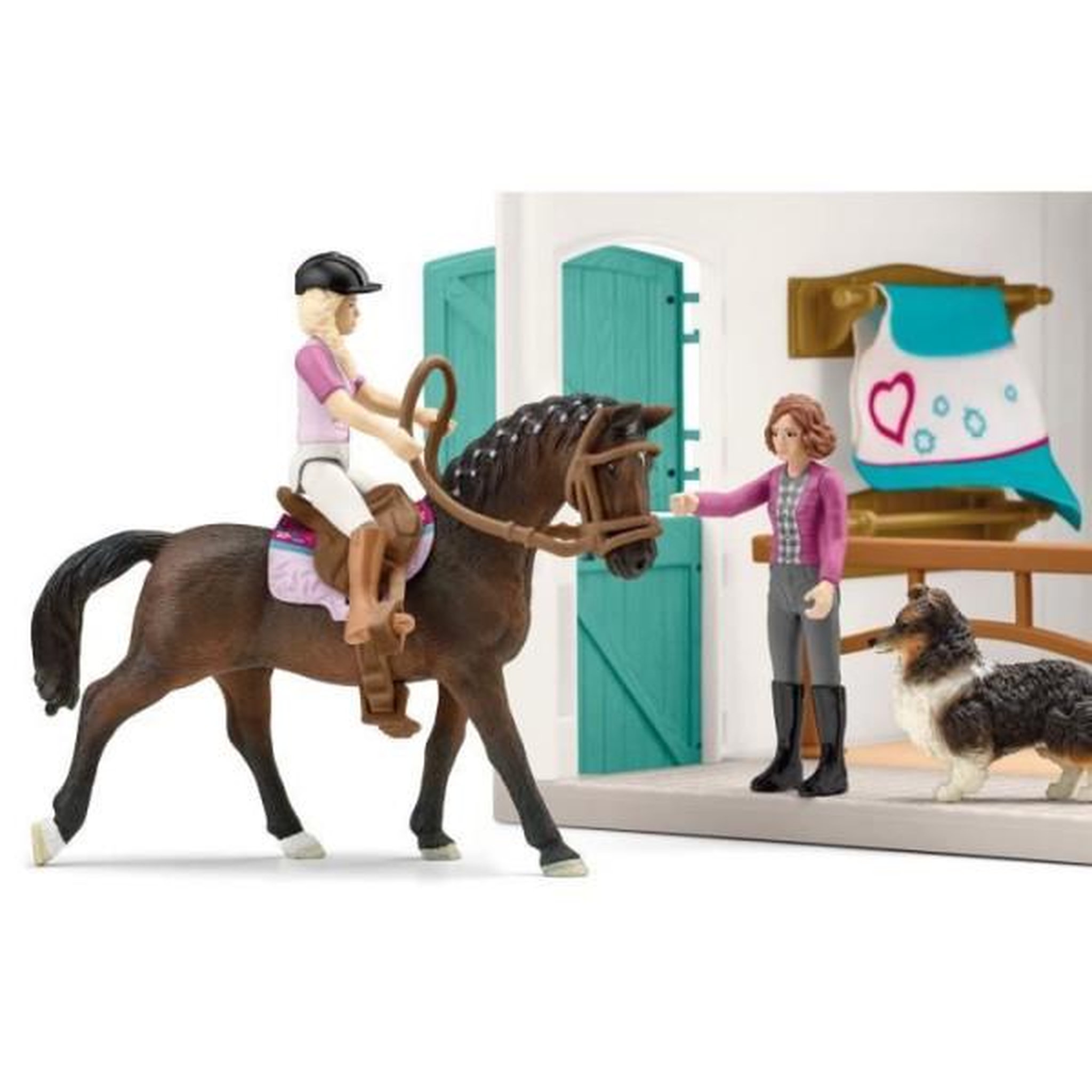 Voir la diapositive 4 : Schleich Boutique d'équitation pour chevaux schleich, coffret schleich avec 67 éléments inclus dont 1 cheval schleich, coffret figurin