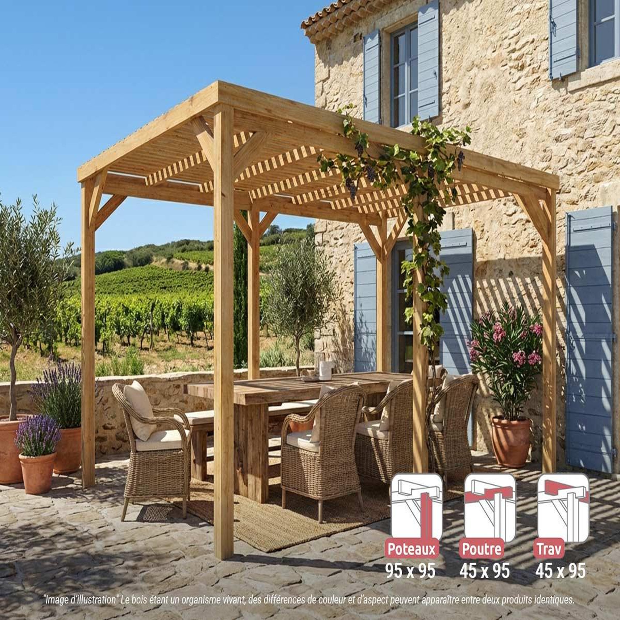 JARDIDECO Pergola en bois toulouse avec toit semi-ouvert 510 x 300 cm - maderland